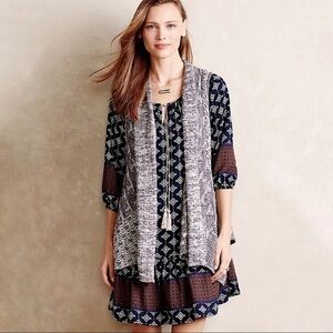 Anthropologie Moth Lavena Pointelle Draped Open Front Cardigan Sweater Vest Grey
